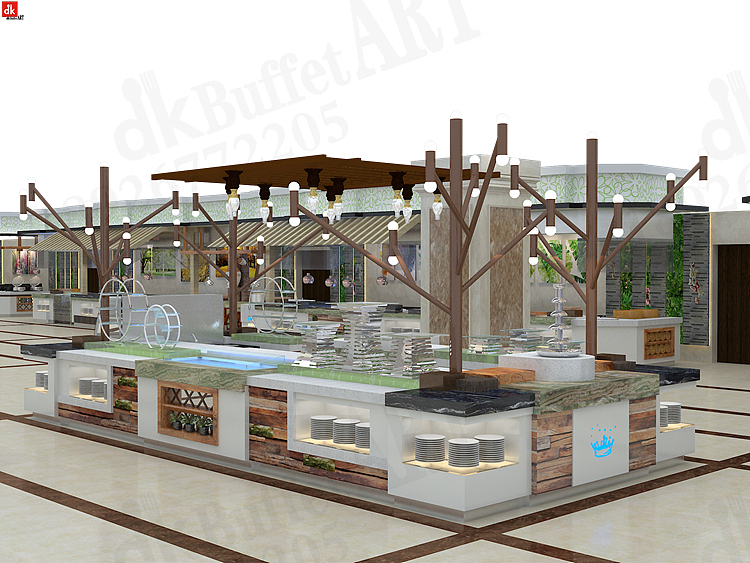 餐饮装潢设计 自助餐厅装修效果图 大理石自助餐台设计