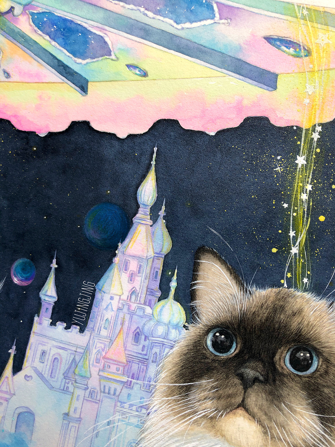 梦幻旋转星球猫咪全家福（图ZMTk4MDM1MjM2） - 绘画 - 站酷设计师雨晶晶原创素材 - 站酷ZCOOL