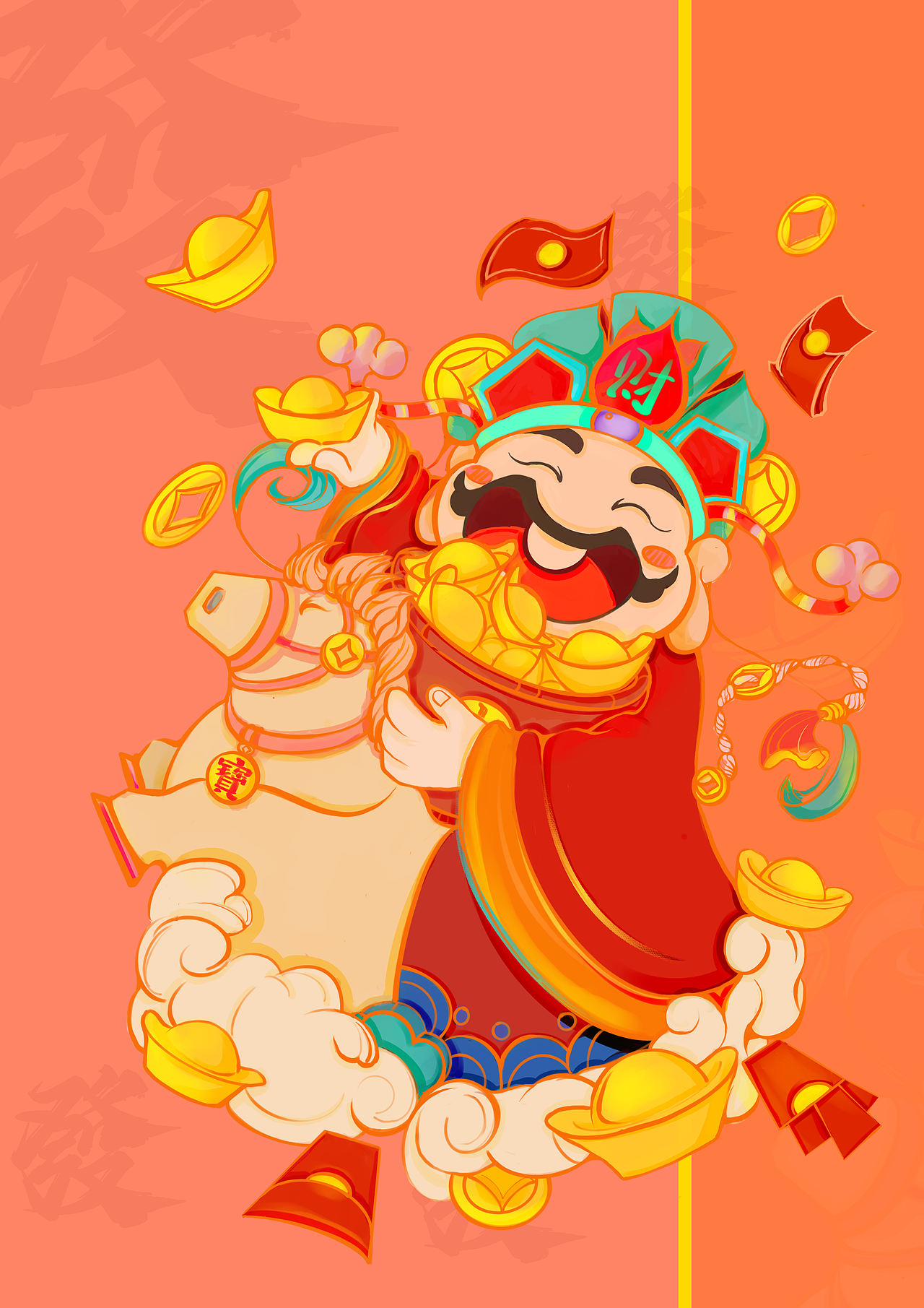 财神角色IP设计主题招财喜庆插画创 马上发财喜迎财神（图ZMzYyNzg3MzQ0） - 商业插画 - 站酷设计师DreamerMaze原创素材 - 站酷ZCOOL