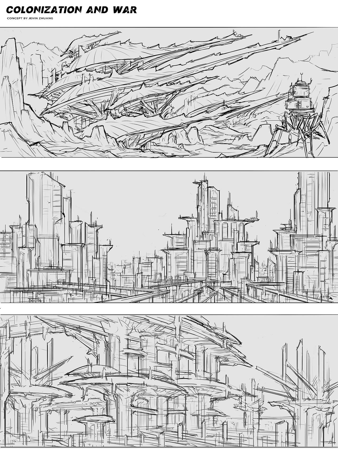 《星际殖民与战争》场景分镜黑白稿和线稿