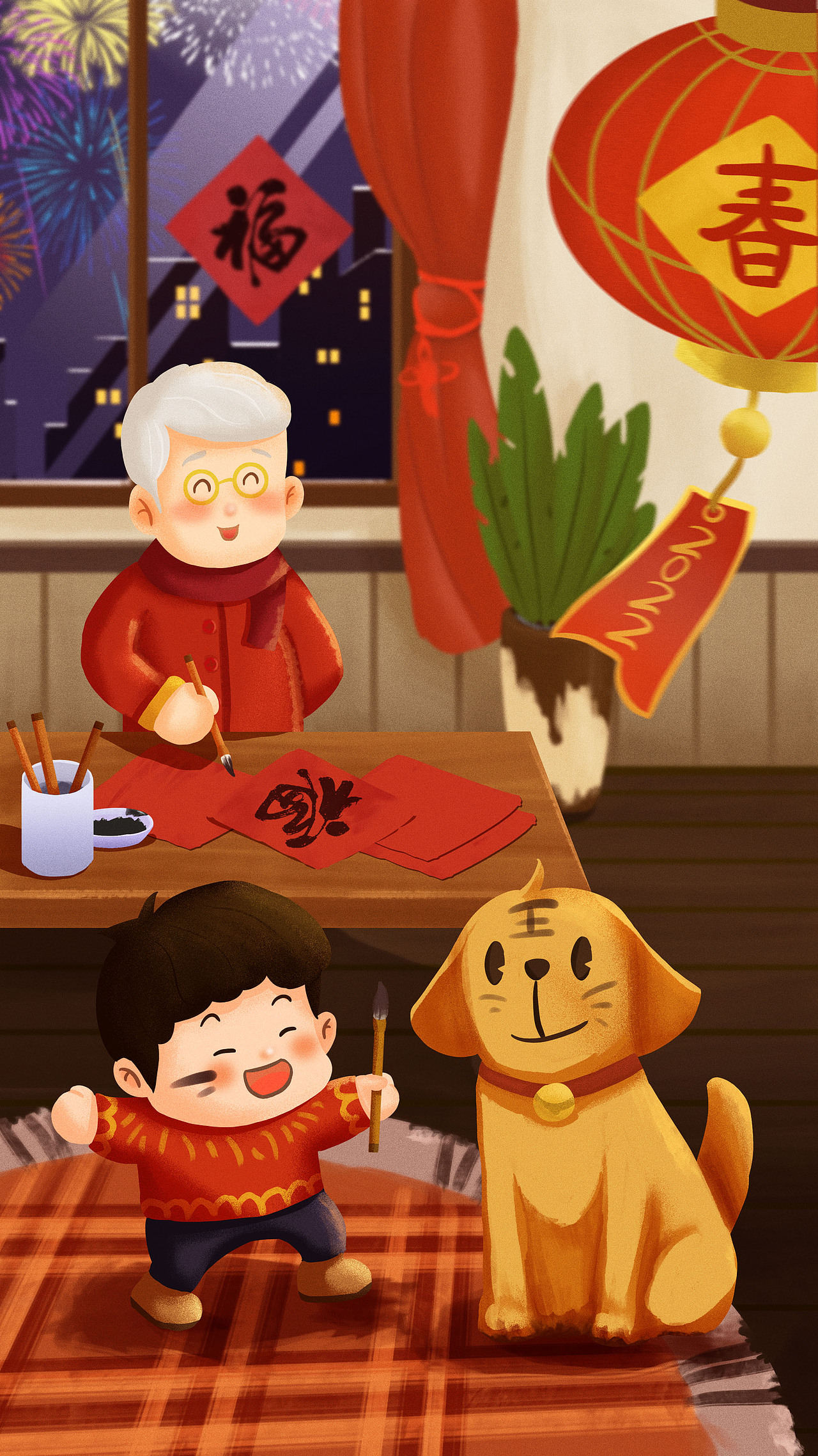 下雪了，大家过年好（图ZMjkzMjUzOTk2） - 商业插画 - 站酷设计师小P羊肖恩原创素材 - 站酷ZCOOL
