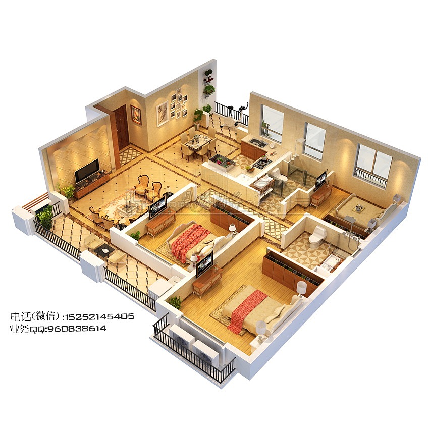 三维立体户型图家配图户型图3d户型图渲染