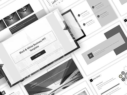 黑白灰三色素净动态商务PPT模版