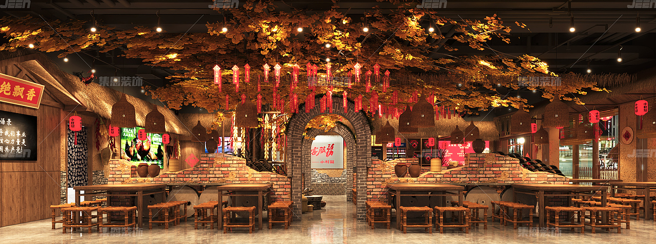 小村冠炖炒土公鸡扶沟店_炒鸡店设计_集恩餐饮设计|空间|酒店餐饮设计