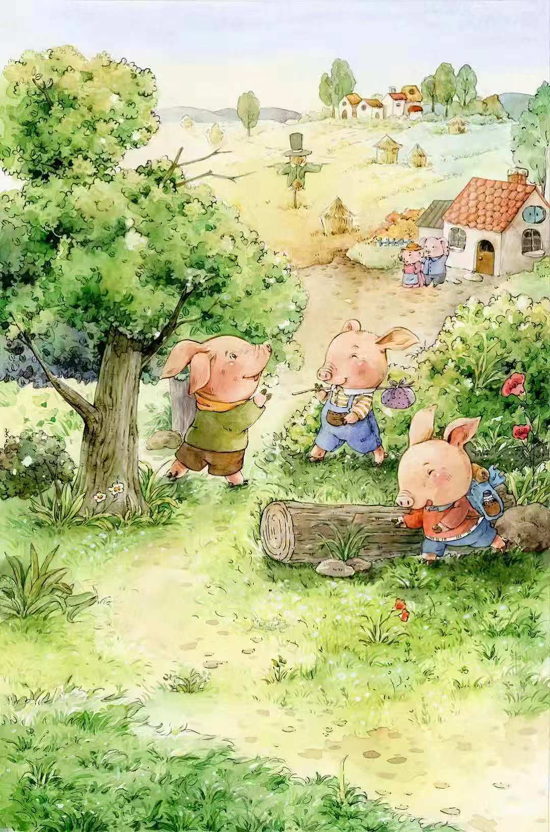 水彩插画 绘本-三只小猪（图ZMTUwNjE2MTg0） - 绘本 - 站酷设计师腿儿Ter原创素材 - 站酷ZCOOL