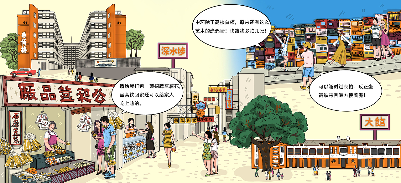 香港旅游发展局——高铁开通H5插画