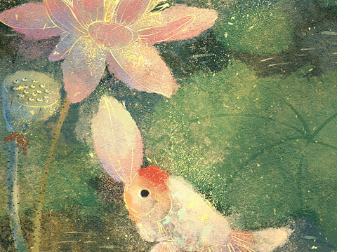 手绘插画｜锦鲤戏莲，好运莲年不断
