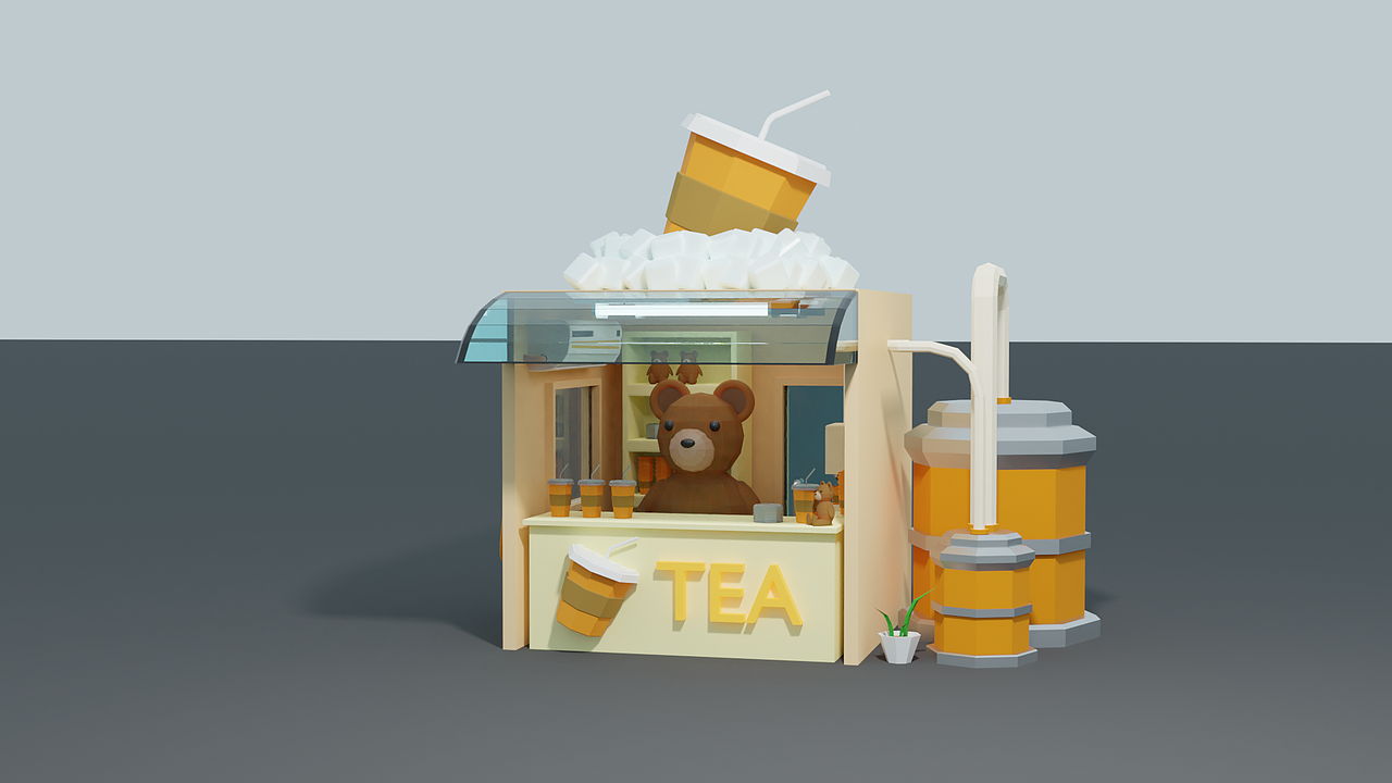 Blender LOW POLY 小熊茶店