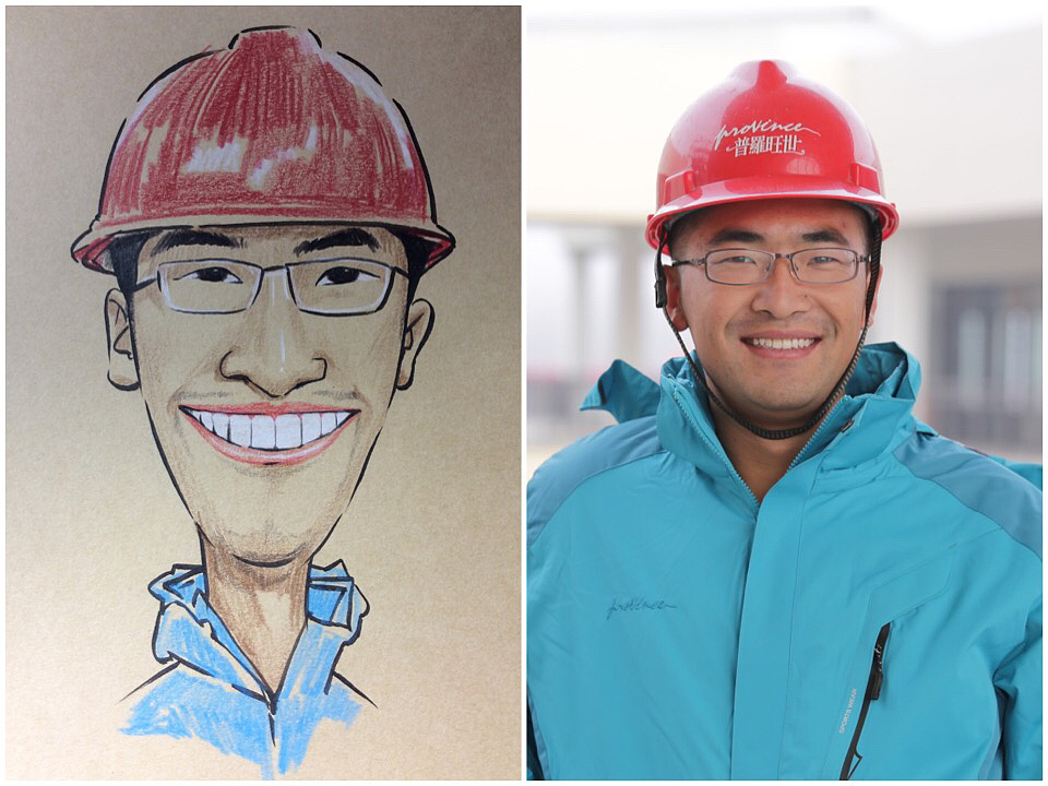 建筑工人彩铅肖像漫画