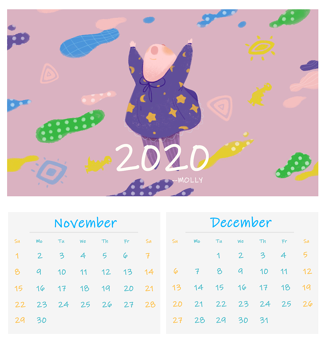 2020新年日历！（图ZMTkzNzYwNjQw） - 商业插画 - 站酷设计师putikai原创素材 - 站酷ZCOOL