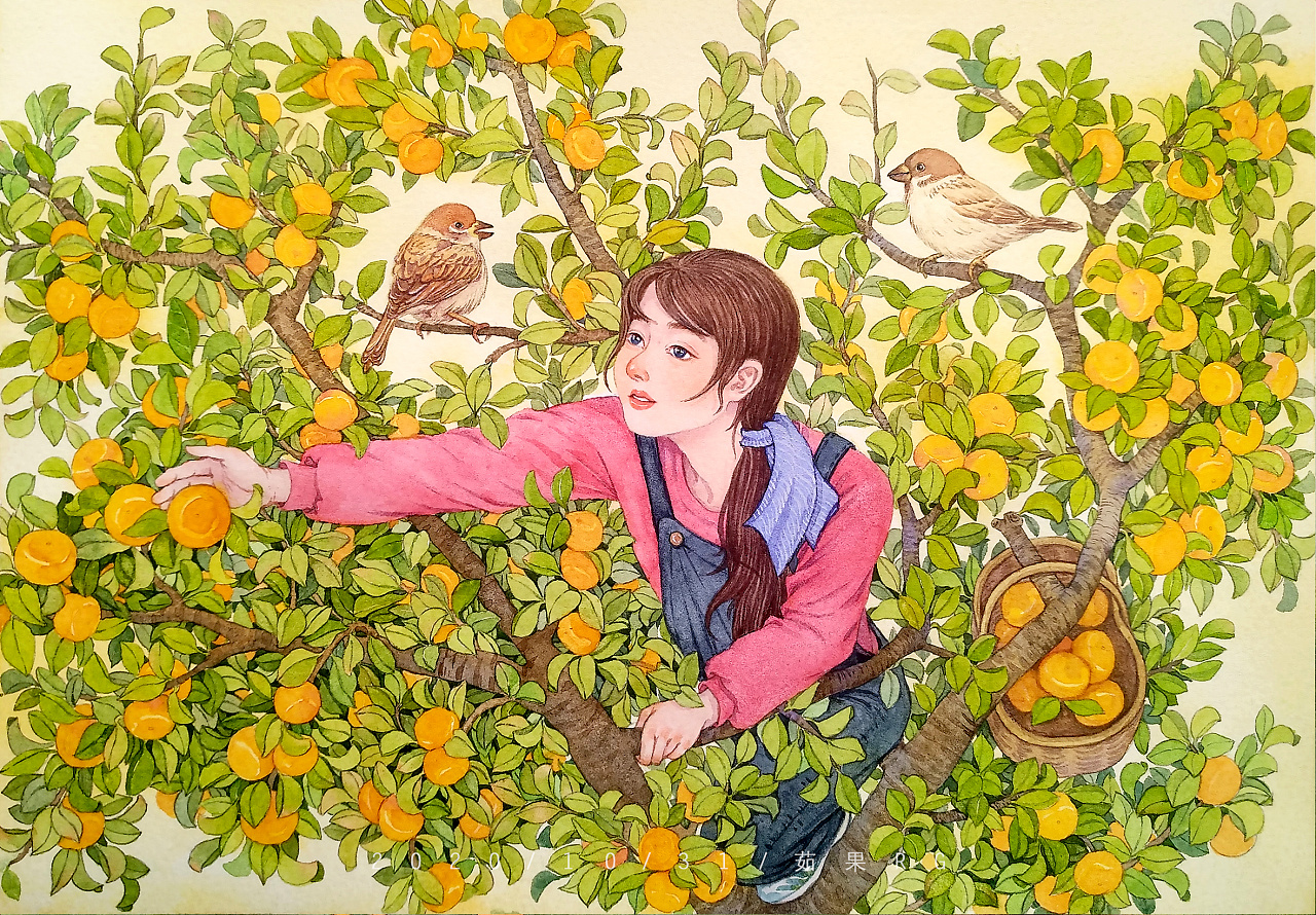 摘橘子