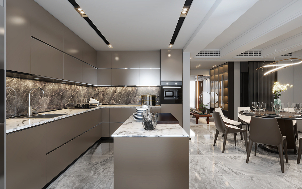 “民以食为天”，在家居空间中，厨房的烟火气里，藏着生活的真谛。设计以简约功能化为主，注重空间结构布局，强调厨房的明亮与简洁，以简单的形制礼遇生活之美。