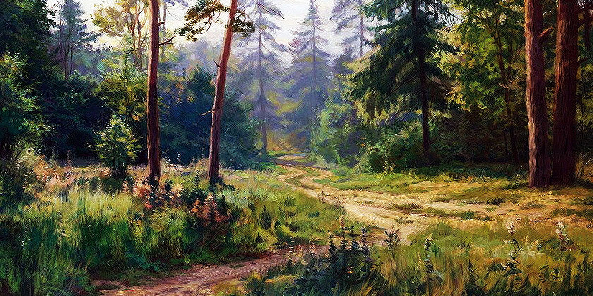 风景油画作品羊肠小道