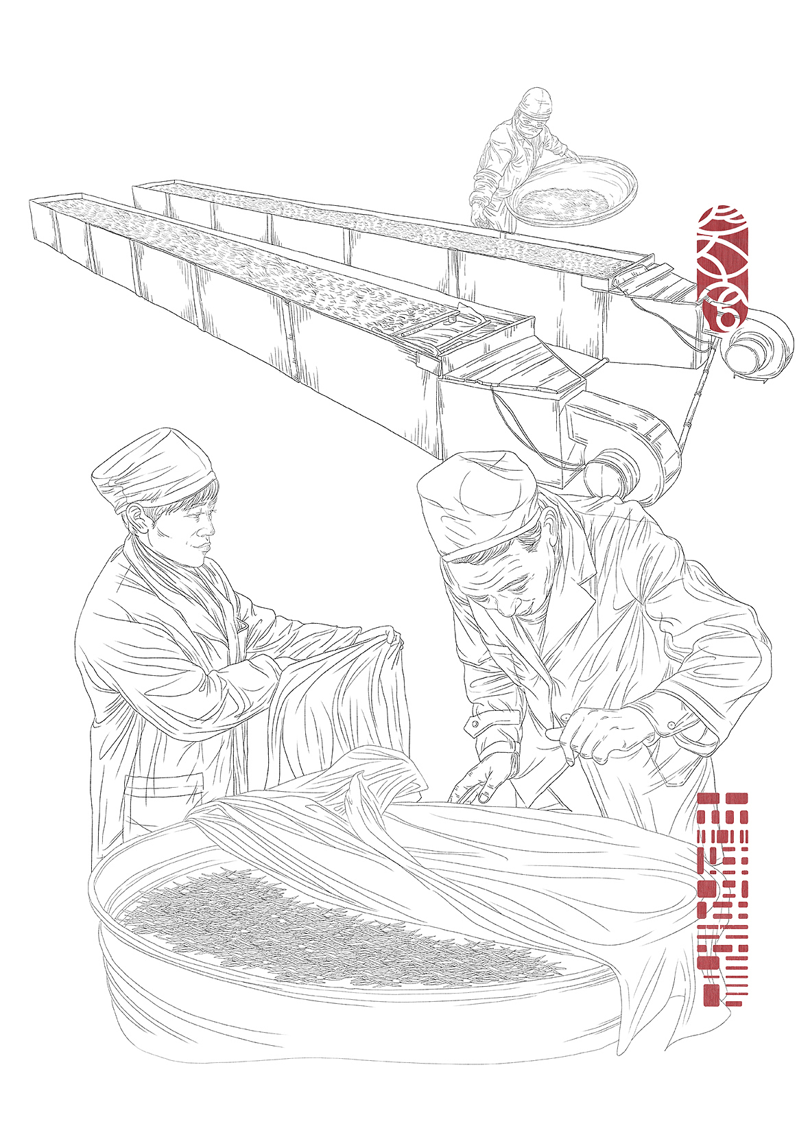 “昌宁号茶铺”茶叶生产工艺流程插画绘制（图ZOTQxODcxNTI=） - 商业插画 - 站酷设计师森特笑虎原创素材 - 站酷ZCOOL