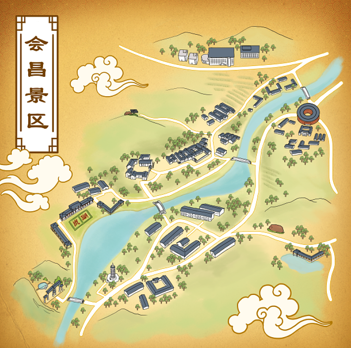 江西赣州会昌县.红色旅游手绘地图