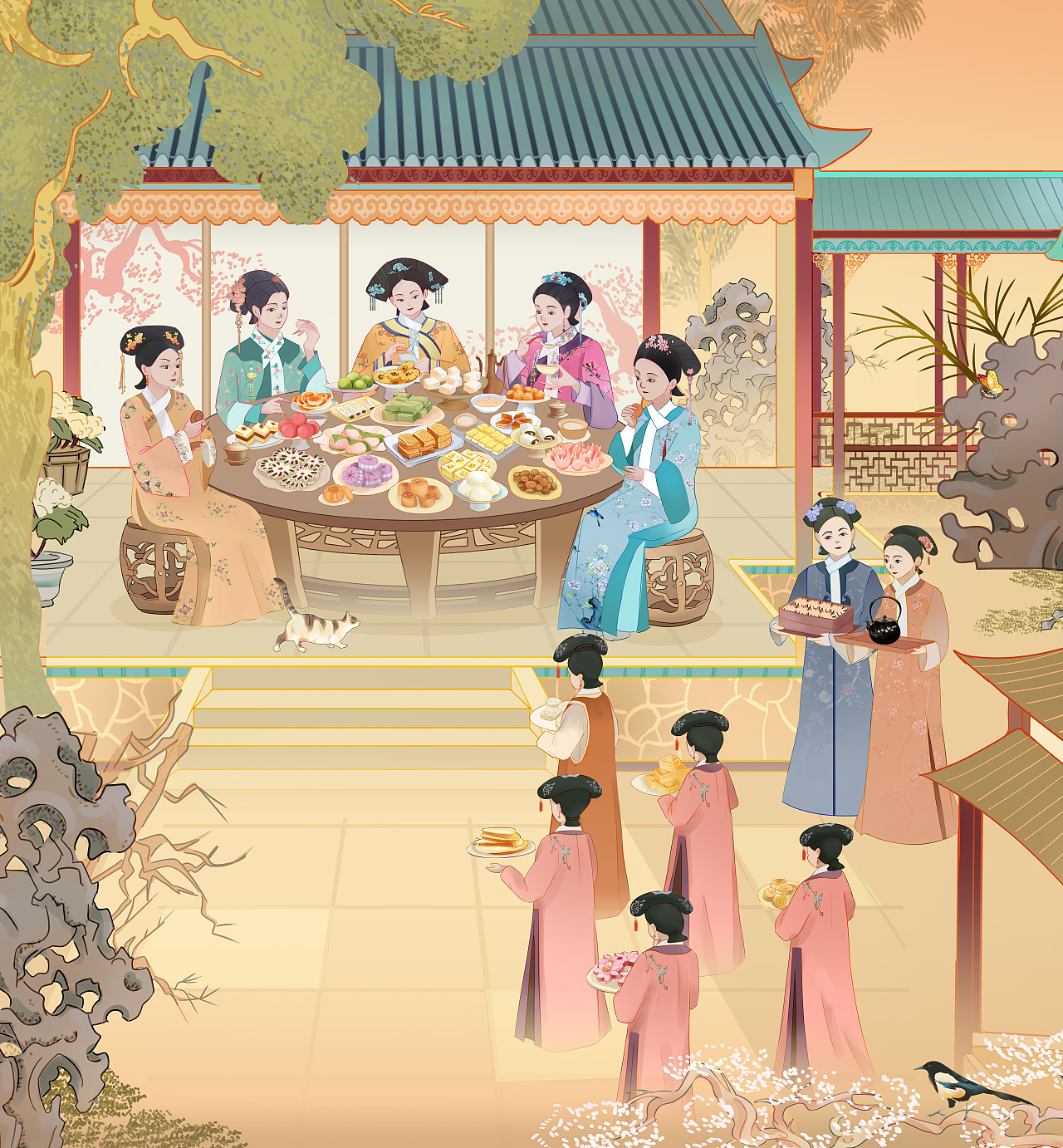 仿古插画各朝聚会场景（图ZMzczMTkzMTI0） - 商业插画 - 站酷设计师莫须有_原创素材 - 站酷ZCOOL