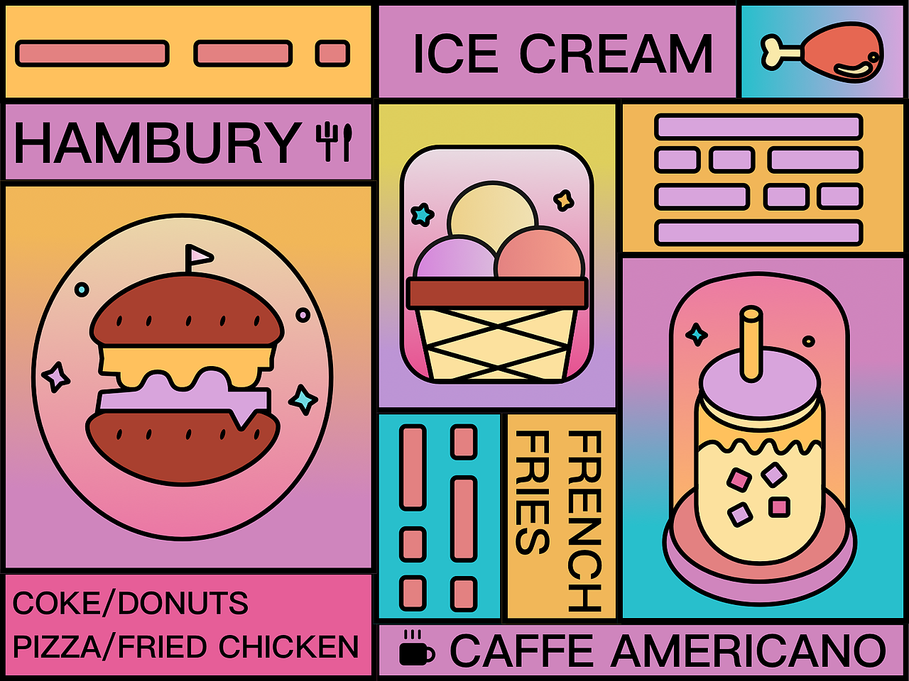 汉堡+冰激凌+冰美式+鸡腿等（图ZMjc2NDAyMzA0） - 其他UI - 站酷设计师嘉木寸心原创素材 - 站酷ZCOOL