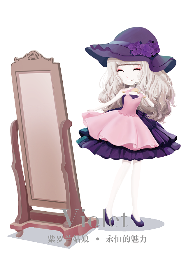 bjd插画花花姑娘倒影紫罗兰姑娘优雅温柔