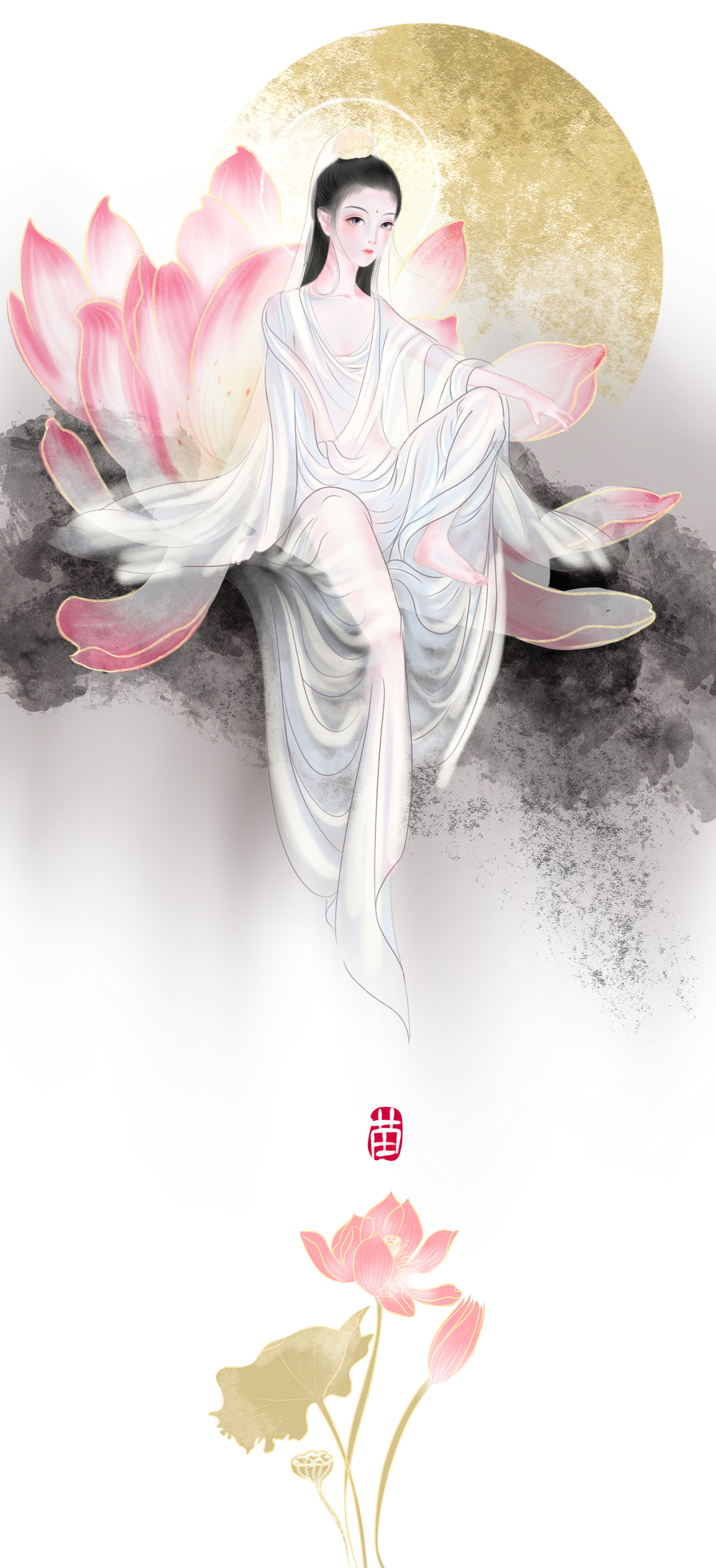 水月观音|插画|创作习作|苗喵8 - 原创作品 - 站酷 (zcool)