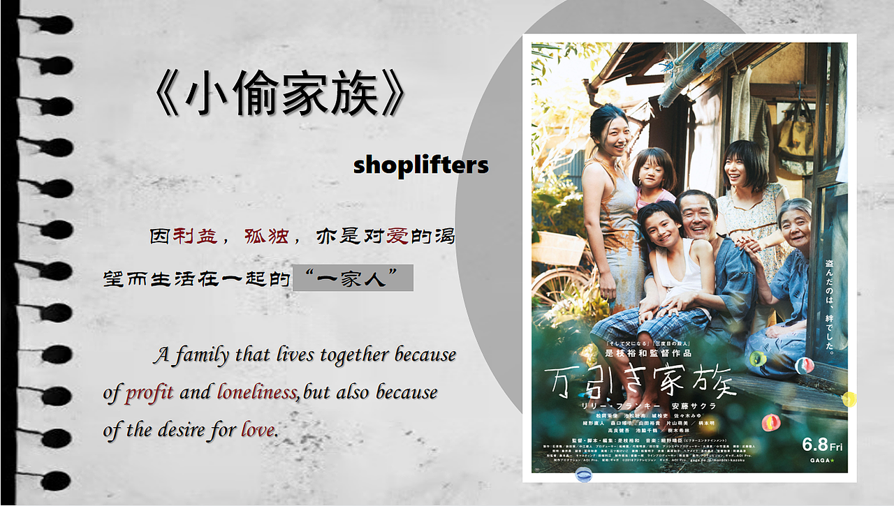 电影《小偷家族》英语PPT评析（图ZMjgyMDcxNzA0） - 其他 - 站酷设计师Z267520775原创素材 - 站酷ZCOOL