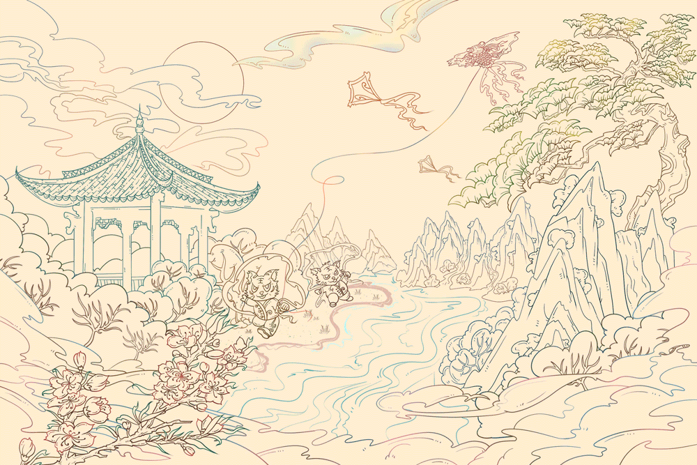 原创国潮春分插画