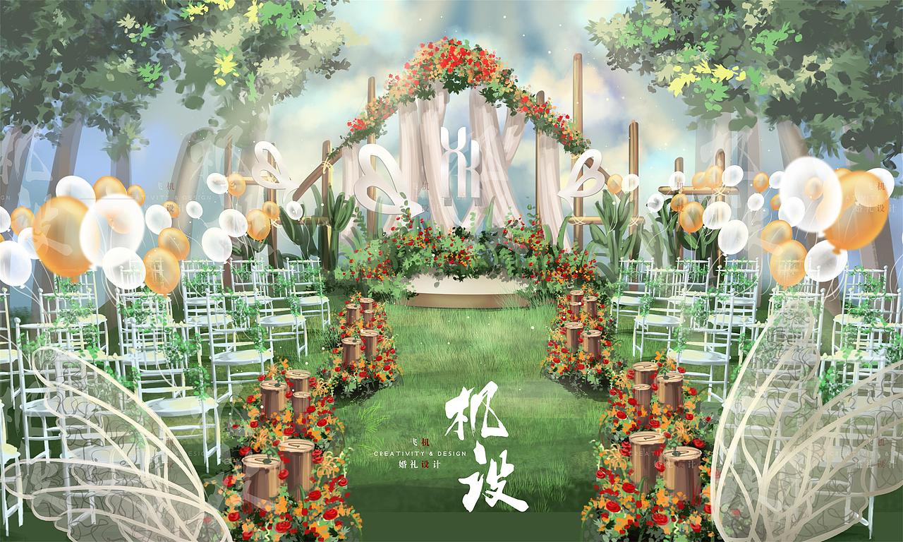 婚礼手绘-美式户外婚礼（图ZMTE4ODMyNDQw） - 舞台美术 - 站酷设计师莫飞机原创素材 - 站酷ZCOOL