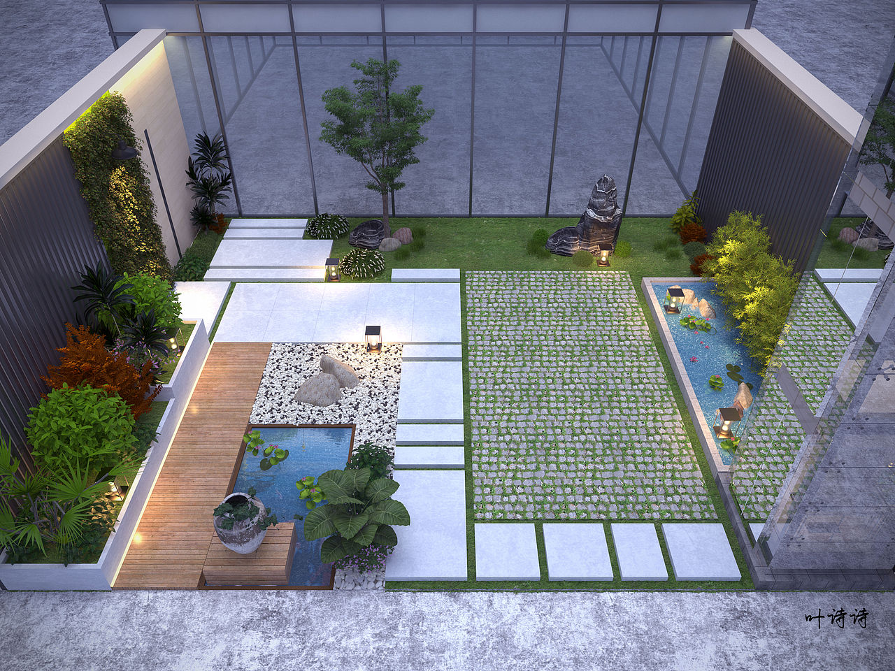 室外效果图|简约不失温度的花园设计