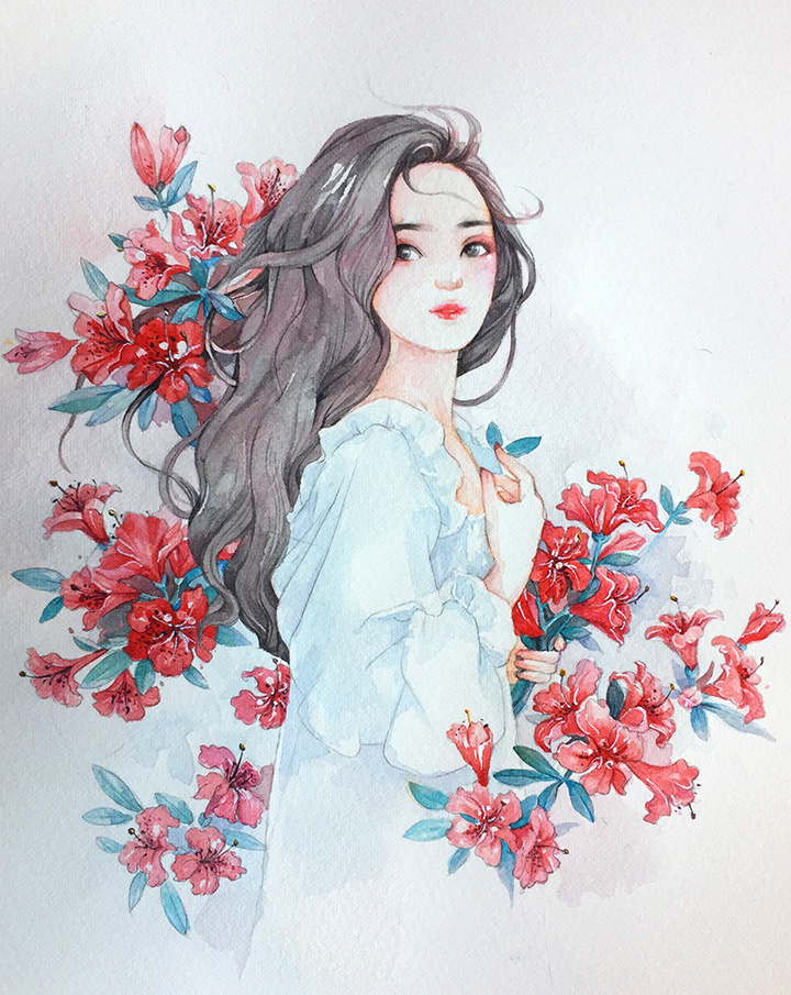 水彩系列之-3组合花女
