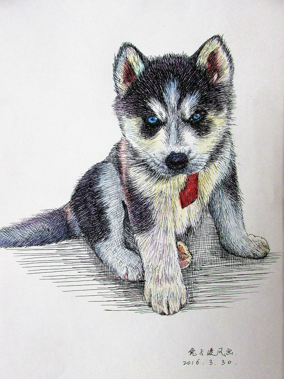 中性笔画愤怒的小狗