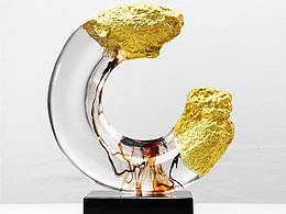 月牙透明雕塑摆件中国风酒店大堂样板间客厅桌面摆饰