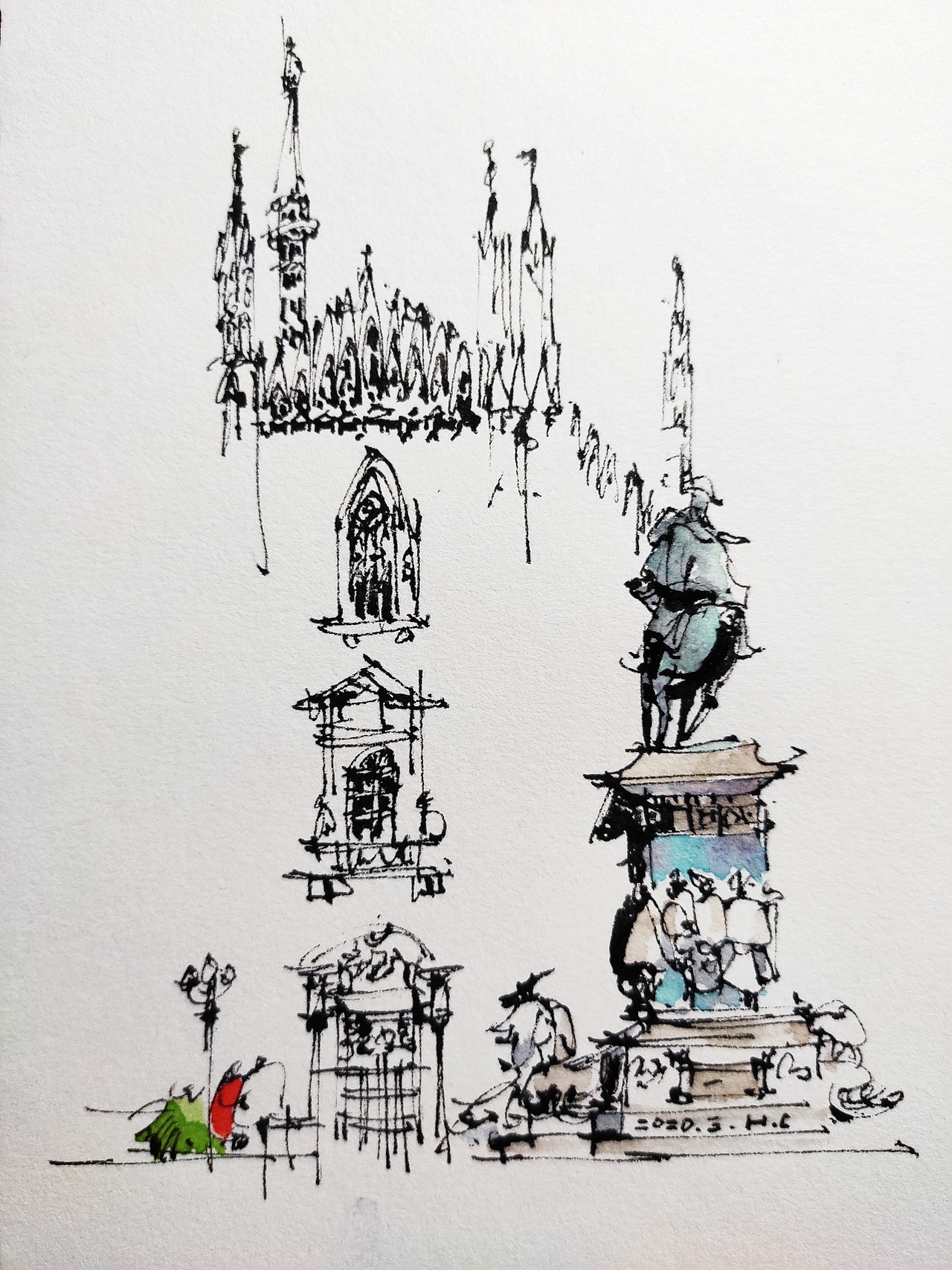 钢笔淡彩建筑风景速写|纯艺术|绘画|钢笔淡彩建筑风景_原创作品-站酷