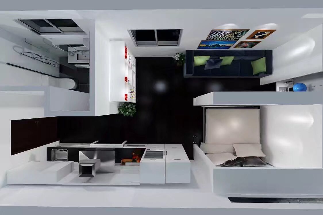 小户型可变性空间3d效果图设计