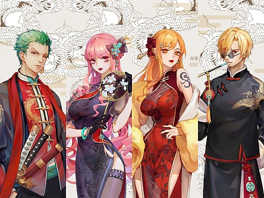 海贼国风系列插画-艺术插画2489131442年前海贼王佩罗娜插画-创作习作