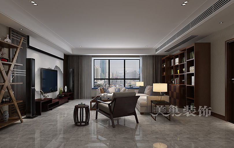 郑州尚书苑240平大平层新中式风格装修案例欣赏---客厅