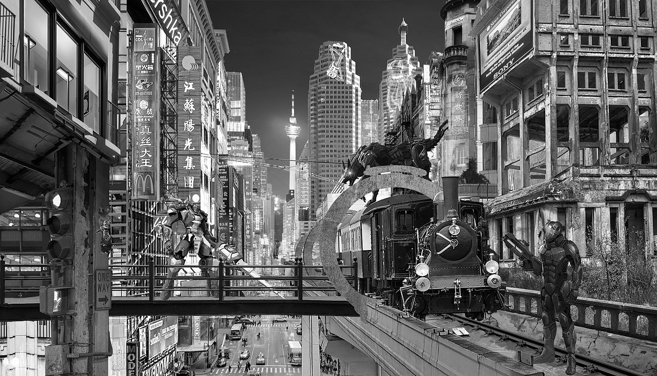 赛博朋克城市合成（图ZMjE0MzUzNzE2） - 海报 - 站酷设计师静听雨落丿原创素材 - 站酷ZCOOL