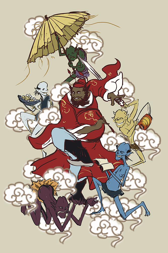 手绘五鬼闹钟馗