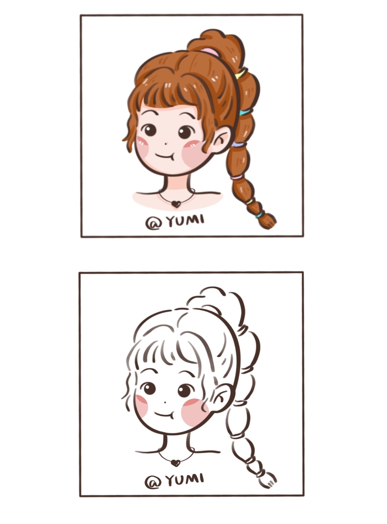 少女风人物头像订制  简笔画教程 可爱少女头像插画