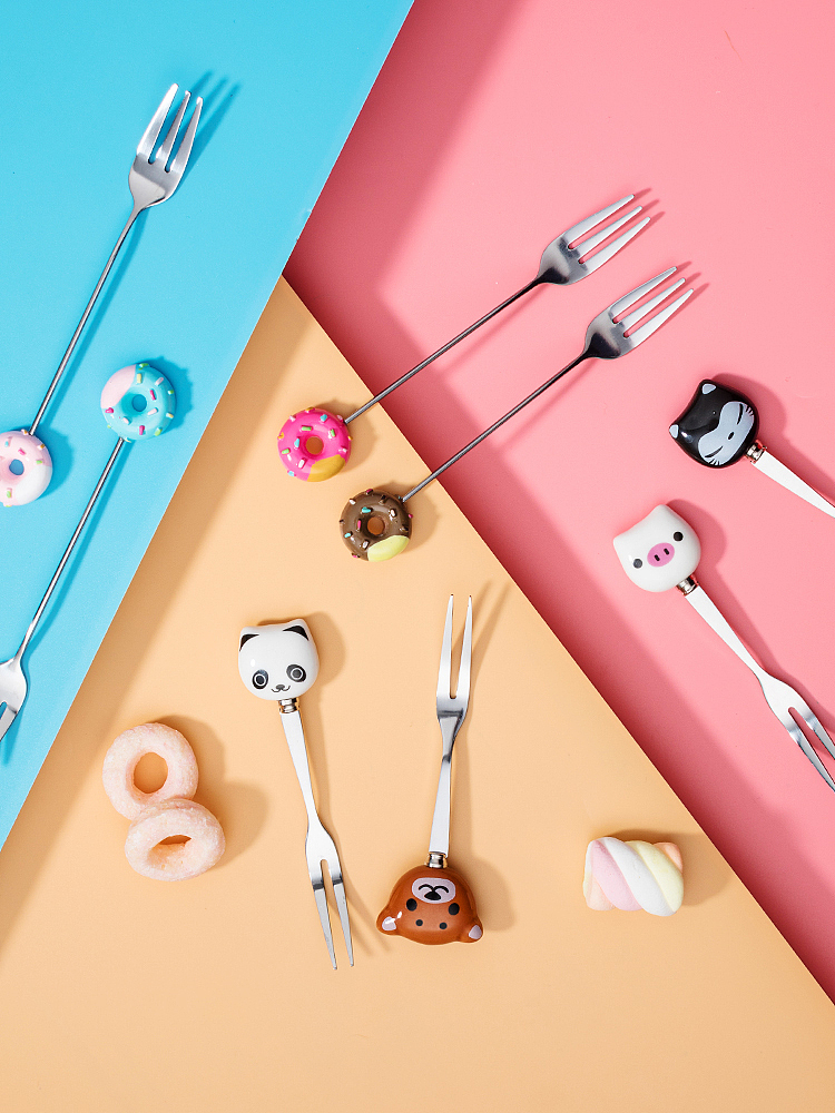 水果叉套装创意可爱儿童水果叉子不锈钢卡通 餐具摄影