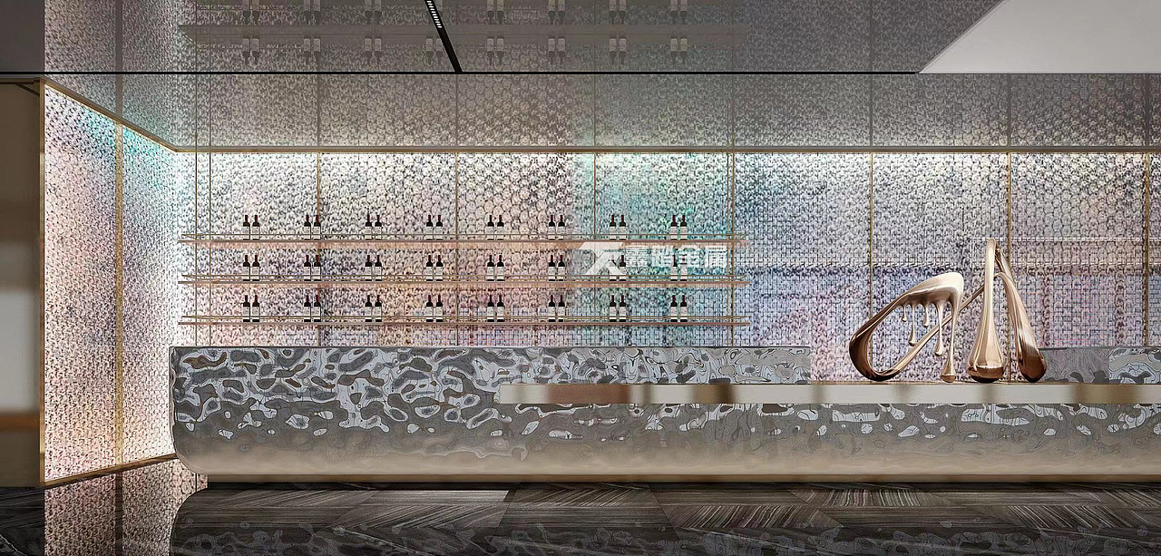 造型奇特的镜面不锈钢水吧台,场地安装效果图