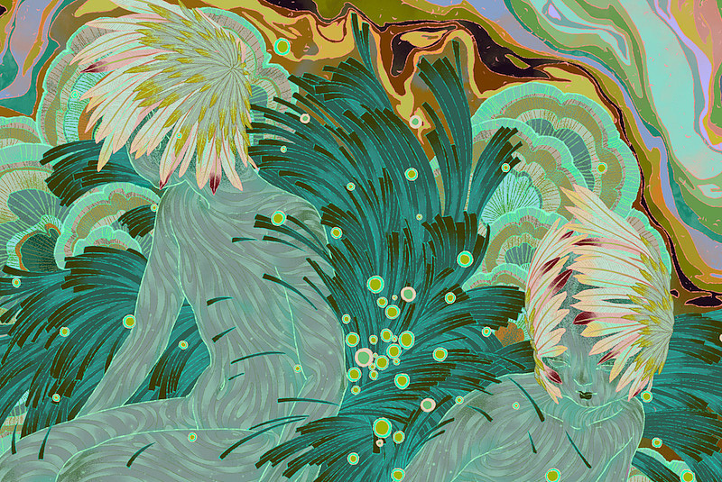 关于这幅画中人物的设计。我想用一种不太一样的方式表达“灵魂”的概念。最后呈现出这种有点灵异的感觉。