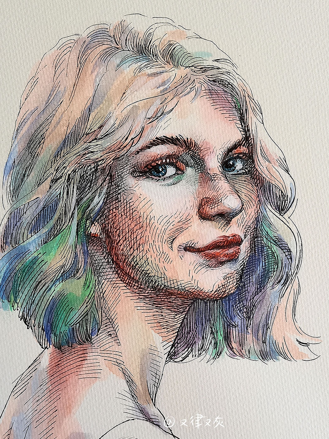 钢笔淡彩人像（图ZMjg2MjI3NTE2） - 艺术插画 - 站酷设计师又律又灰原创素材 - 站酷ZCOOL