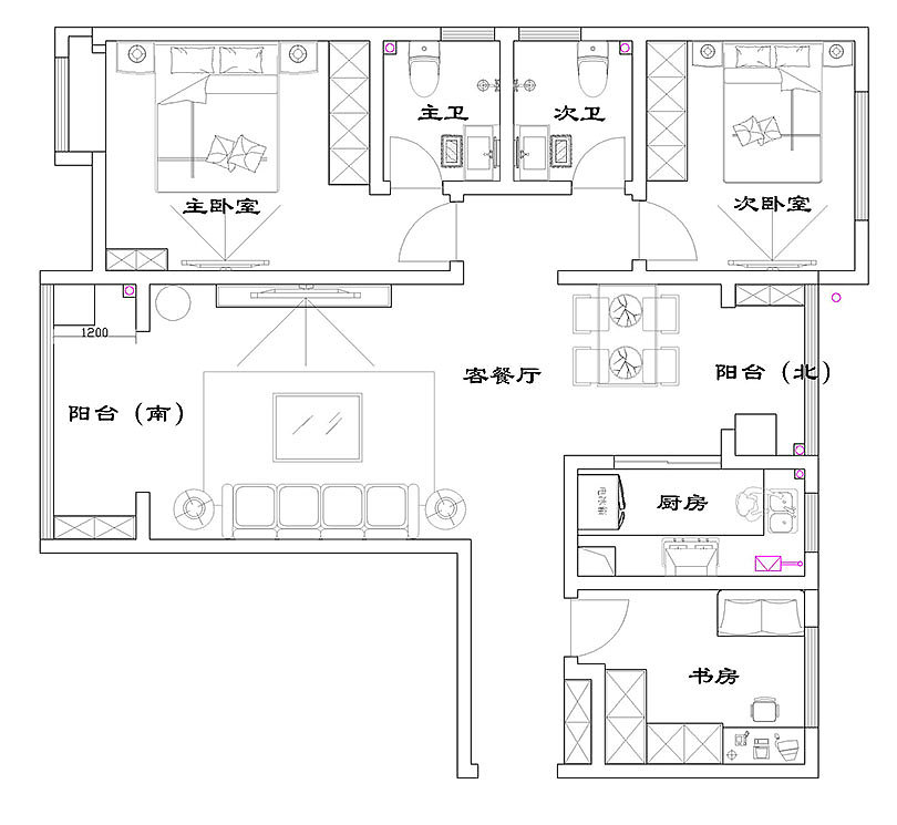 郑州保利永威西溪花园128平三室两厅美式乡村休闲浪漫的生活住宅————平面布局方案