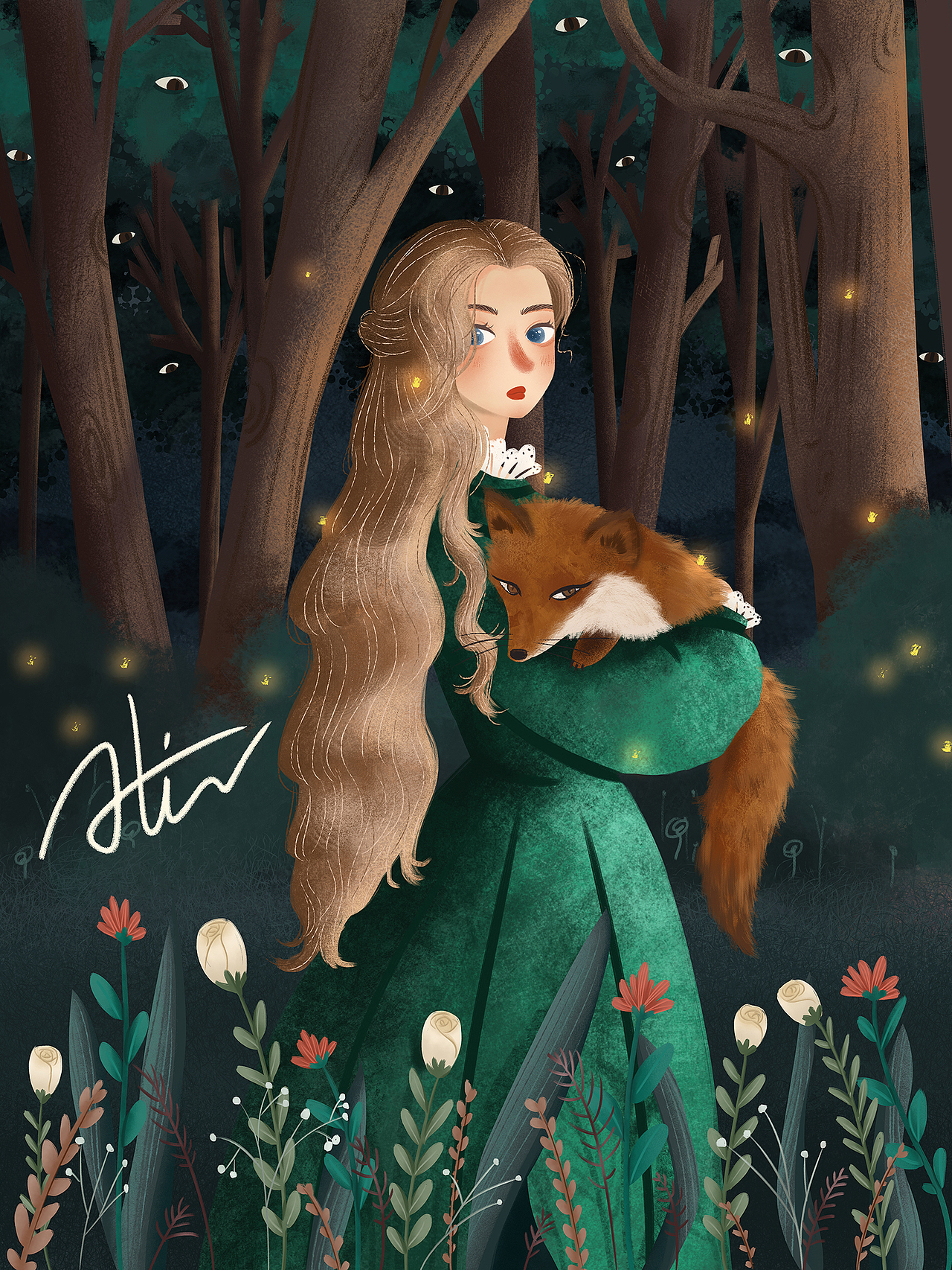 狐狸和女孩（图ZMjA1OTI1MzY0） - 创作习作 - 站酷设计师ALICE手绘原创素材 - 站酷ZCOOL