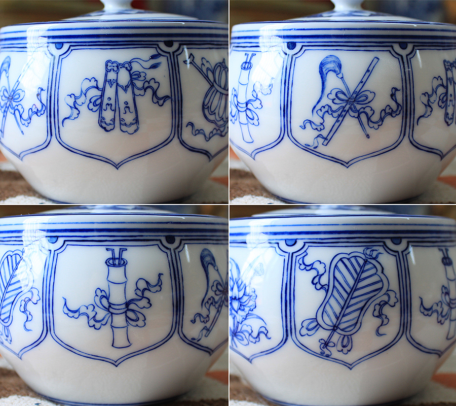 原创手绘青花陶瓷茶叶罐———《八宝》《缠枝莲》