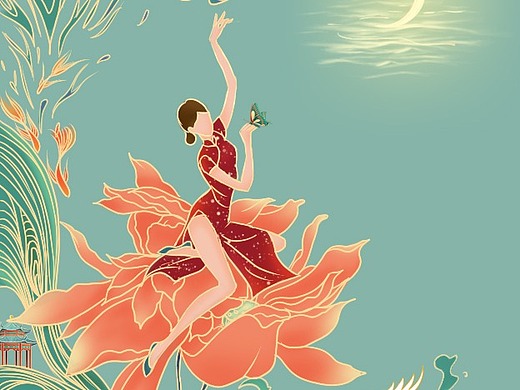 国潮国风舞蹈插画包装