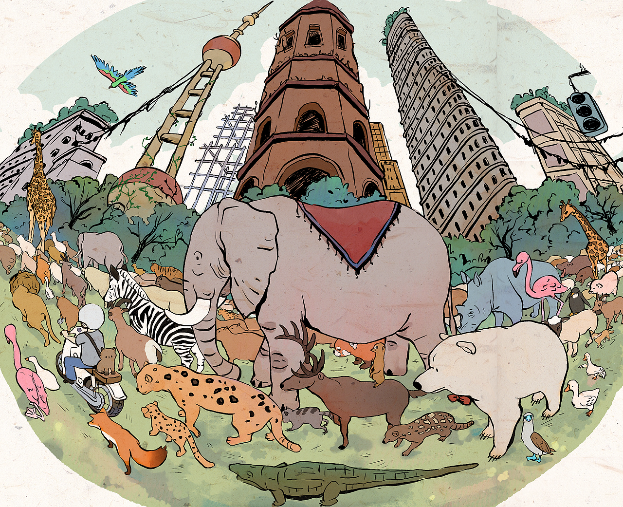 原创插画|animals on the road