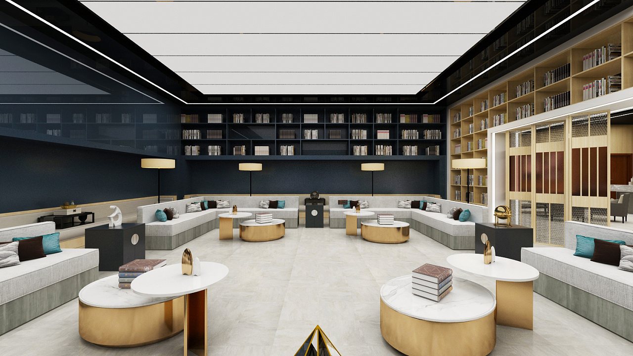 书吧现代风工装效果图