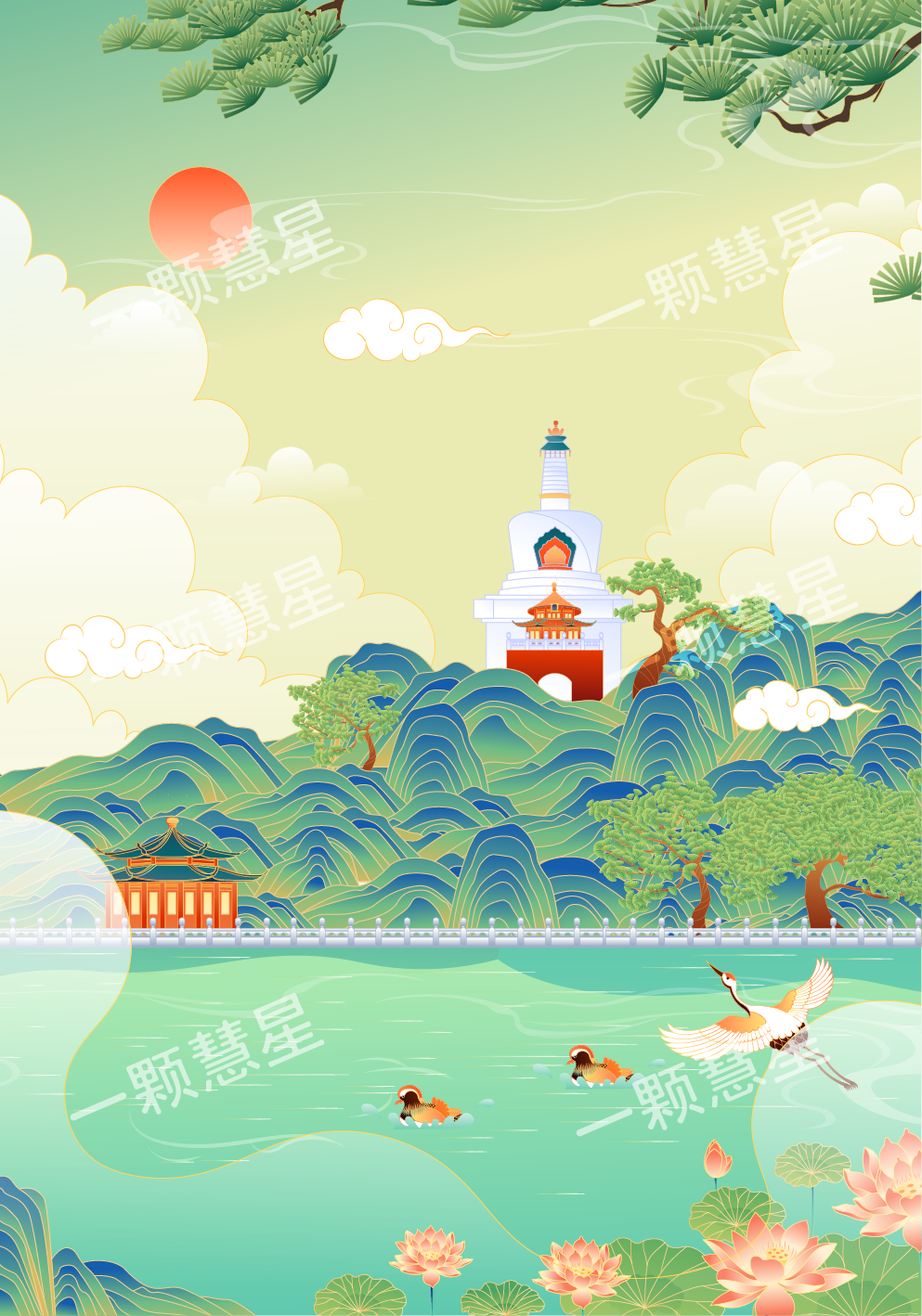 北京北海公园矢量插画