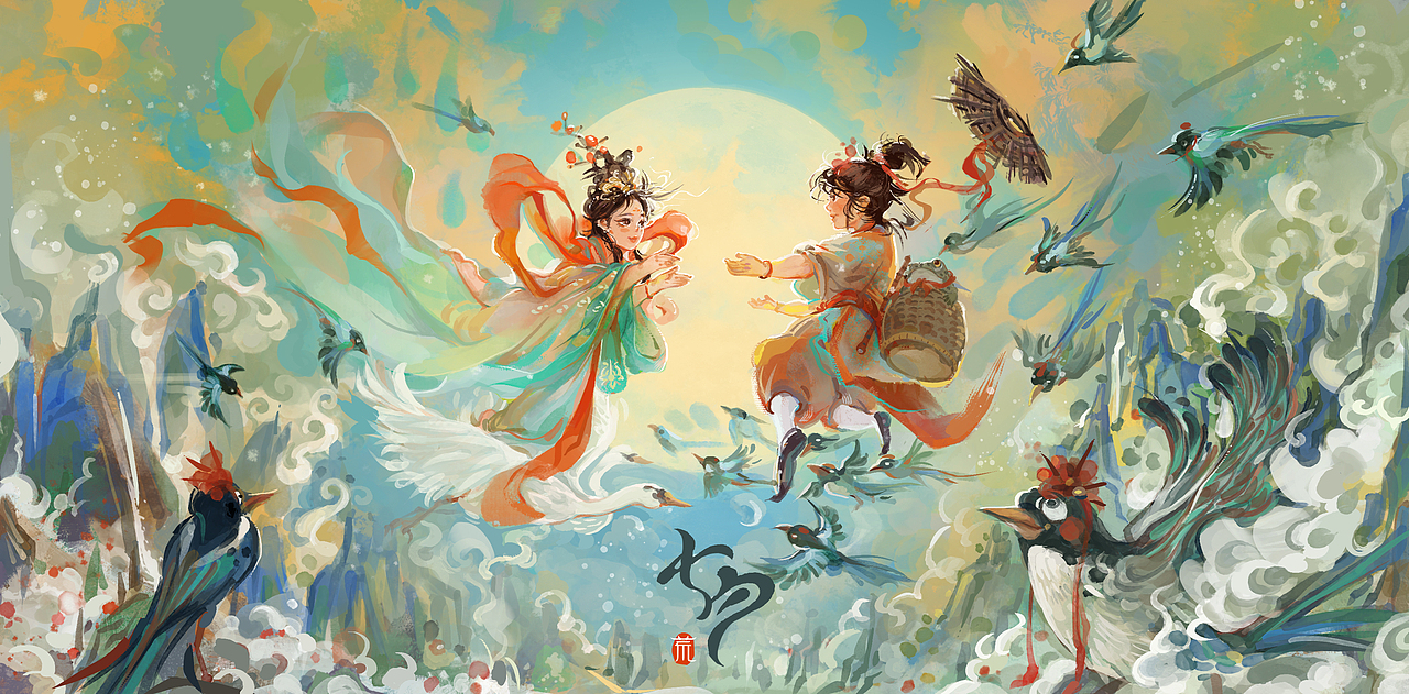 七夕插画 鹊桥仙