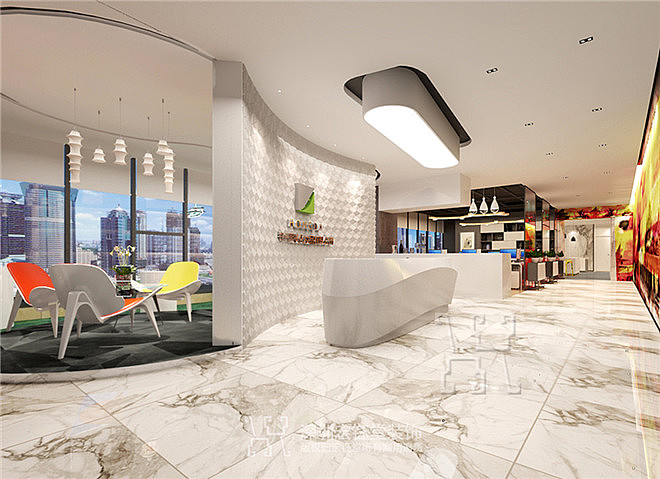 郑州时尚创意办公室前台装修设计图|宏钰堂专业办公室装修设计公司